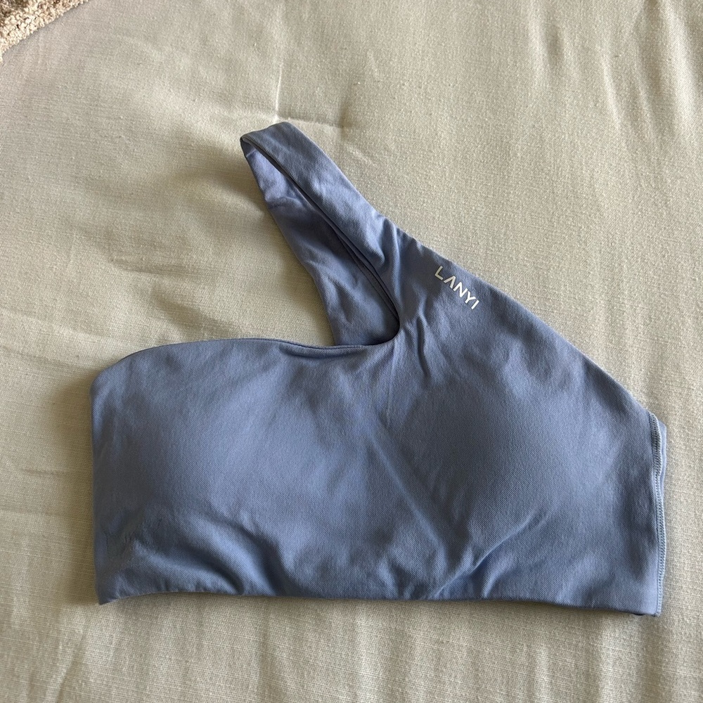 DFYNE blue one shoulder sports bra